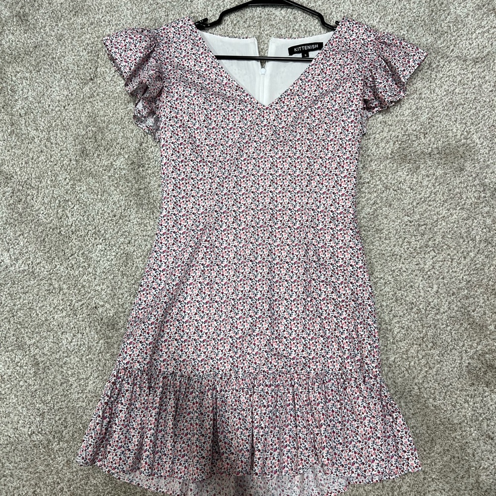 Kittenish Pink and White Patterned Mini Dress